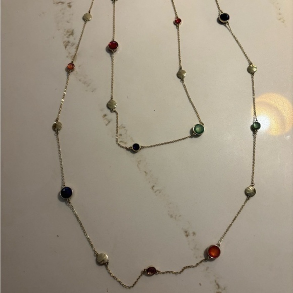 Gold long colorful beaded necklace